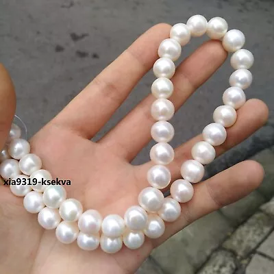£68.59 • Buy 19 Inch Good 9-10mm AAA South Sea Natural Round White Pearl Necklace 14k Gold