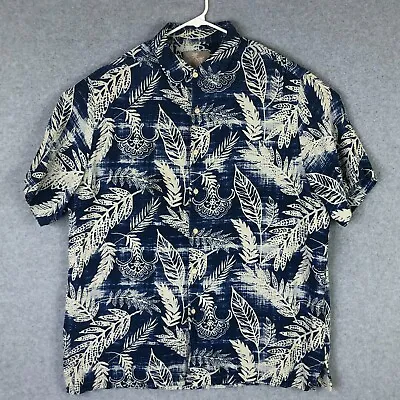 Margaritaville Hawaiian Shirt Adult 2XL XXL Blue White Floral Silk Linen Mens • $16.88