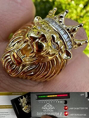 Lion W. Moissanite Baguette Crown 3D Mens Ring - 14k Gold Over Real 925 Silver • $101.66