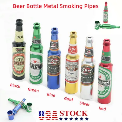 3 Pcs Mini Beer Bottle Smoking Metal Pipes Novelty Collectable Pipe US • $8.99
