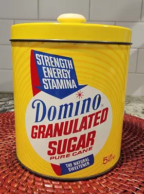 RARE Vintage Yellow Swirl Tin ~ Domino Granulated Sugar ~ J.L. Clark ~ 7  Tall • $27