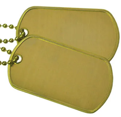 Brass Military Army Blank Matte Dog Tag Set W/ Brass Steel Ball Chains • $4.99