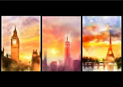 A3 - London New York Paris Print Set Of 3 Wall Art Home Decor Poster Print • £19.99