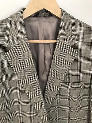 VINTAGE JOS A BANK WOOL Gray Blue WINDOWPANE BLAZER JACKET MEN 42R - Unique • $17.50