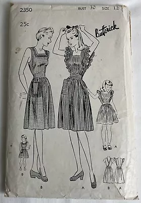 Vtg Butterick Pattern 2350 40s WWII Full Pinafore Aprons Sz 12 30  B Unprinted • $29.95