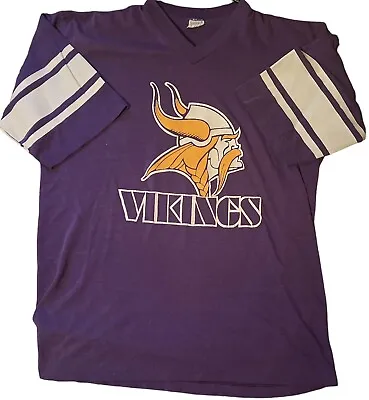 Vintage Minnesota Vikings Logo 7 T-shirt Size Large Purple 80’s NFL Striped • $35