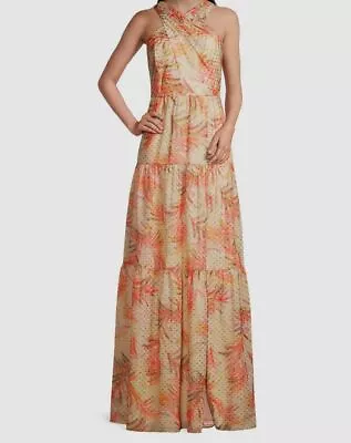 $330 Aidan By Aidan Mattox Women's Beige Metallic Halter Maxi Dress Size 0 • $105.98