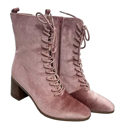 Crown & Ivy Sanna Pink Crushed Velvet Grandma Boots Size 10 • $39.99