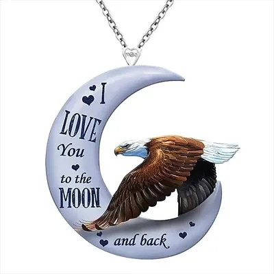 Fashion Moon Eagle Acrylic Pendant Necklace I Love You To The Moon And Back Gift • $9.98