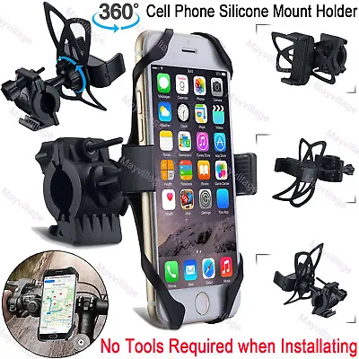 360 Rotation Cell Phone Silicone Mount Holder GPS Motorcycle MTB Bike Bicycle • $9.99