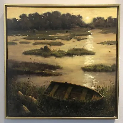 Original Painting Oil On Canvas Saltwater Marsh 32x32” Framed & Signed By Artist • $2700