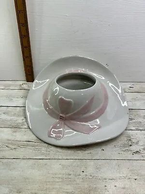 Wall Hanging Ceramic Vase White Ladies Hat With Pink Bow Design Free Postage • £29.99