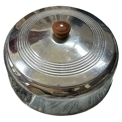 Vintage Metal Cake Lid Dome Cover Wooden Knob Aged Aluminum MCM 10  • $19.98