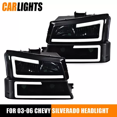 Smoke Headlights Bumper Lamps Fit For 03-07 Chevy Silverado Avalanche W/ LED DRL • $87.99