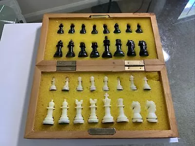 Vintage Wooden Travel Size Chess Board - 8  X 8  Board With Plastic Pieces • $23.74