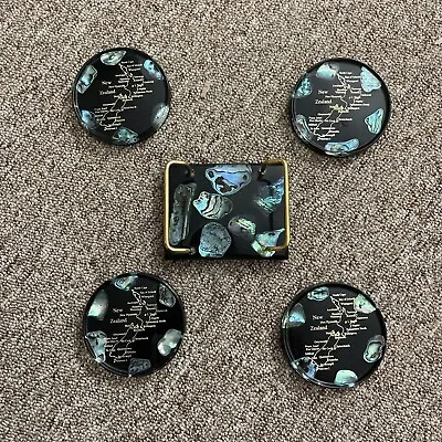 4 X Paua Shell Coasters & Matching Coaster Stand Lucite New Zealand Vintage • $24.99