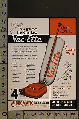 1954 Toy Ad Vac-ette Micromatic Tool Vacuum Cleaner Houseclean Milwaukee Wi Td21 • $21.95