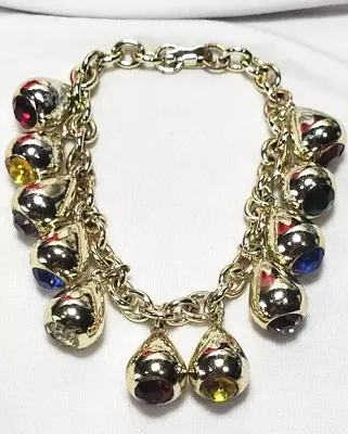 Vintage Gold Jewel Drop Dangle Charm Bracelet 6 1/4 • $48