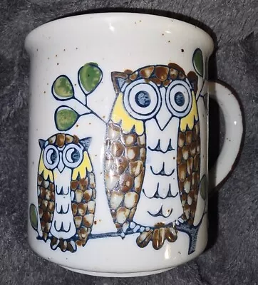 60s Vintage Owl Coffee Mug. 2 Owls Mom And Baby. Speckled Stoneware. Otagiri? • $8.99