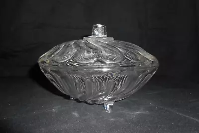 Vintage Clear Swirled Glass Lidded Footed Candy Bowl Dish • $19.95