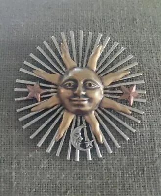 Vintage  Brooch/pin  Sun Moon Stars Amazing Looking Face • $9.99