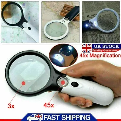 45X Handheld Magnifier With 3 LED Light Reading Magnifying Glass Jewelry Loupe.. • £5.65