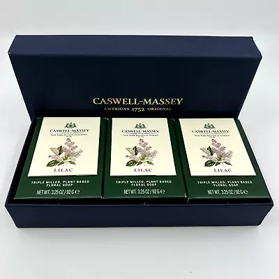 Caswell-Massey Lilac Floral Soap Set Of 3 Cakes Each Bar 3.25 Oz Gift Box USA • £23.13