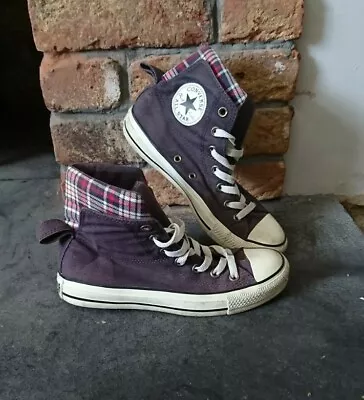 Vtg Navy Blue Red White Converse Tartan Checked Gingham High Top Trainers 5 • £23