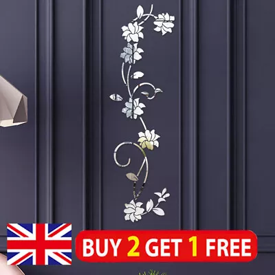 Removable 3D Mirror Flower Art Wall Stickers Acrylic Mural Decal Home Room Decor • £4.99