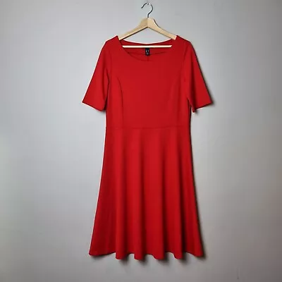 LANDS END Dress Size Medium Red Flared Skirt Jersey Fabric Stretch  • £11.99