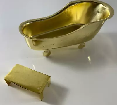 Vintage Brass Miniature Tub Claw Foot Bathtub Dollhouse W/Tray • $17.99