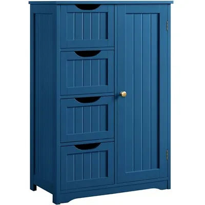 $88.99 • Buy Bathroom Floor Cabinet Free Standing Storage Organizer With 4 Drawers & Cupboard