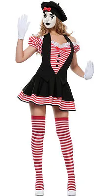 Naughty Mime Artist Costume French Circus Pierrot Clown Fancy Dress Outfit • £16.99