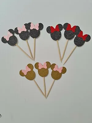 10 × Minnie Mouse Cupcake Toppers Glitter  Cupcake Toppers • £3.40