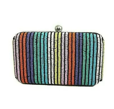 Circus By Sam Edelman Dael Minaudiere Beaded Velvet Clutch Rainbow/Black New • $15.99