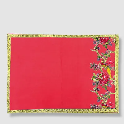 $35 Handprint Red Bird Coral Cotton Set Of 4 Placemats 13 X 19 • $11.58