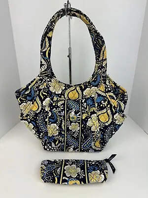 LOT Vera Bradley Blue Yellow Elephant Paisley Shoulder Bag & Pouch Ellie Blue • $19.99