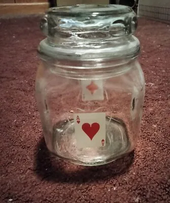 Vintage Duraglas Playing Card Suits Ace Square Clear Glass Jar W/ Lid 4x4 • $26.28