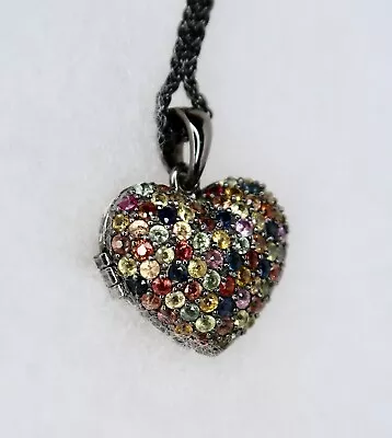 HTF Matthew Campbell Laurenza Multicolor Sapphire Enamel Heart Locket Pendant • $299