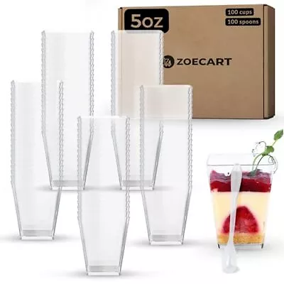 100 Pack 5 Oz Plastic Dessert Cups And Spoons Clear Parfait Cups Mini Desse... • $36.33