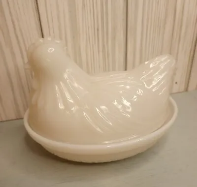 Vintage Hazel Atlas White Milk Glass Small Hen On Nest Candy Dish/Trinket Holder • $9.95