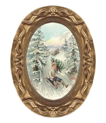 Vintage Winter Sledding Scene Miniature Dollhouse Christmas Art Picture 8204 • $11.95