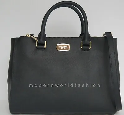 Michael Kors Kellen Medium Saffiano Leather Satchel Tote Bag Black • $128