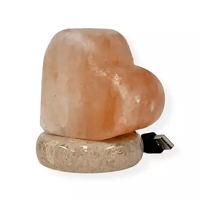 USB Himalayan Salt Lamp - Heart Love Carved Shape Pink Crystal Rock LED Light • $20.99