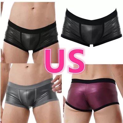 US Men's Leather Boxer Shorts Bulge Pouch Panties Trunks Swim Shorts Beachwear • $4.13