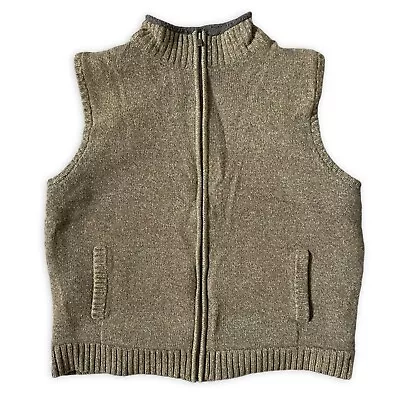 LL Bean Mens 100% Lambswool Sweater Vest L Lined Pockets Full Zip Vintage Green • $27.90