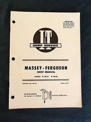 MASSEY FERGUSON Shop Service Repair Manual Tractor Models MF-175 MF-180 • $20