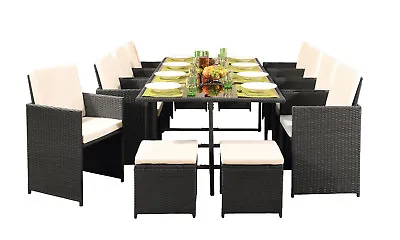 12 Seater Rattan Outdoor Garden Furniture Set - 8 Chairs 4 Stools & Dining Table • £449.99