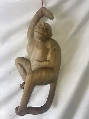 Vintage Teak Hand Carved Wooden Hanging Monkey Yard Art 19.5” • $68