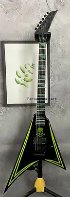 $269 • Buy Custom V Electric Guitar FR Bridge Black Hardware Green Skull Style Fast Ship
